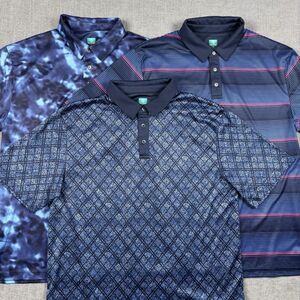 Pro Tour Cool Play Golf Polo Blue Mens L Striped Geometric Performance Lot Of 3